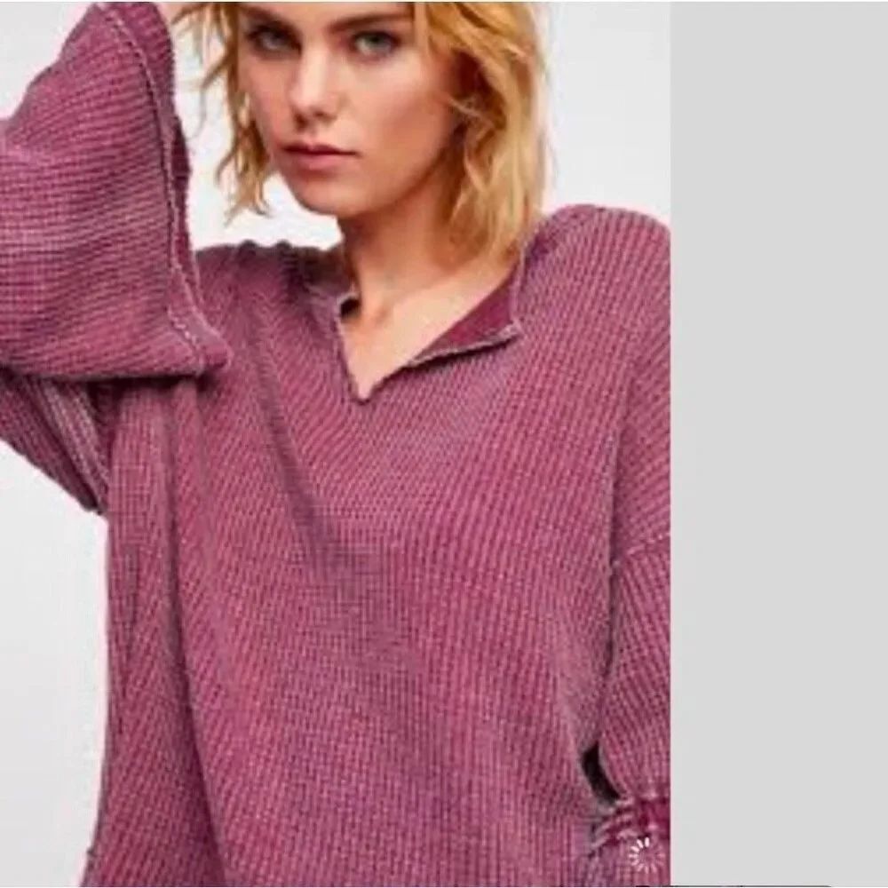 Free People Dahlia Burgundy Thermal Long Sleeve Top
